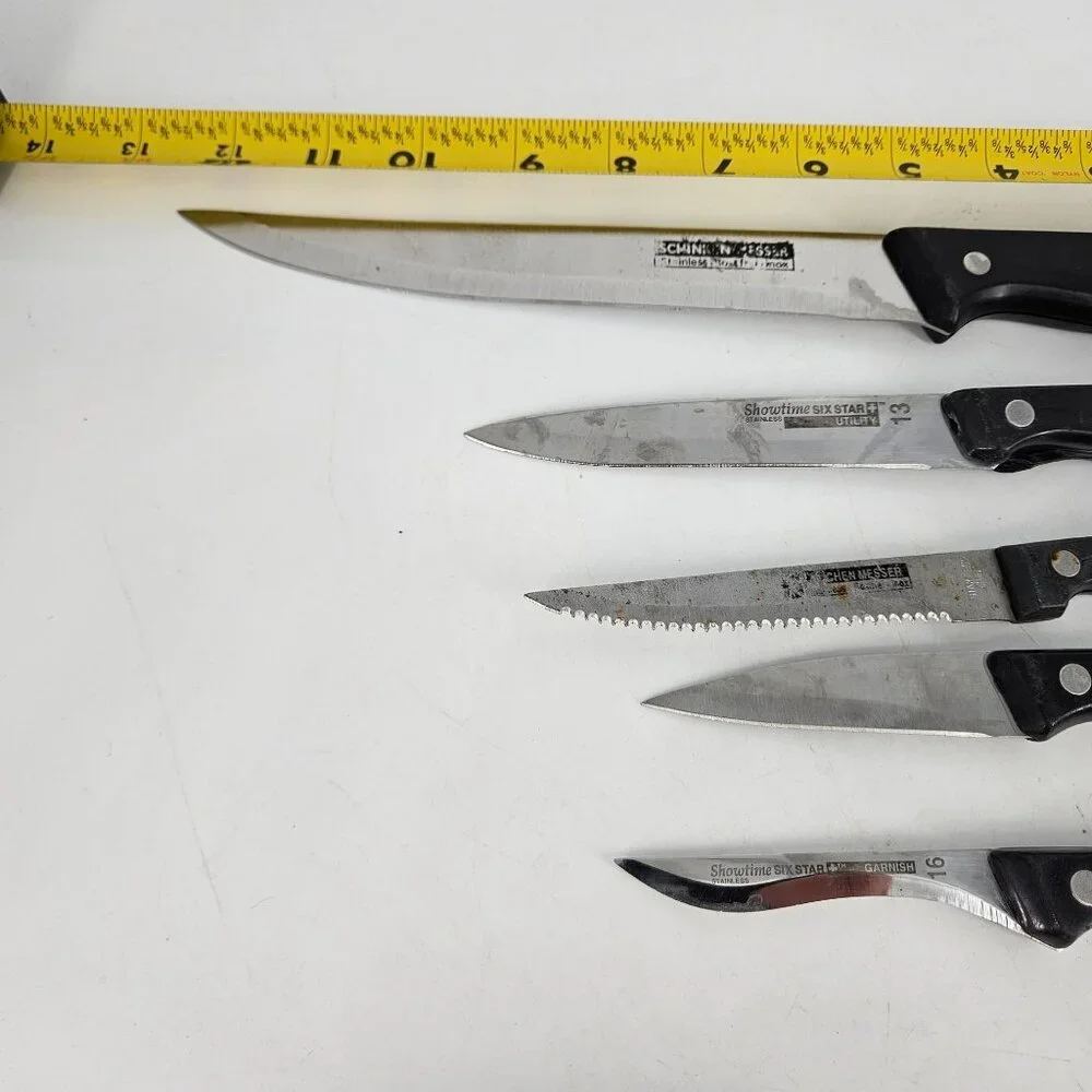 Ronco Showtime Six Star Kitchen Knives Utility Dinner Silver 5 Pc Stain Steel